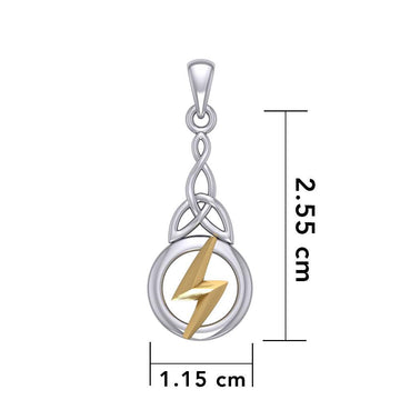 Zeus God Lightning Bolt with Celtic Trinity Knot Silver and Gold Pendant MPD5898 - Jewelry
